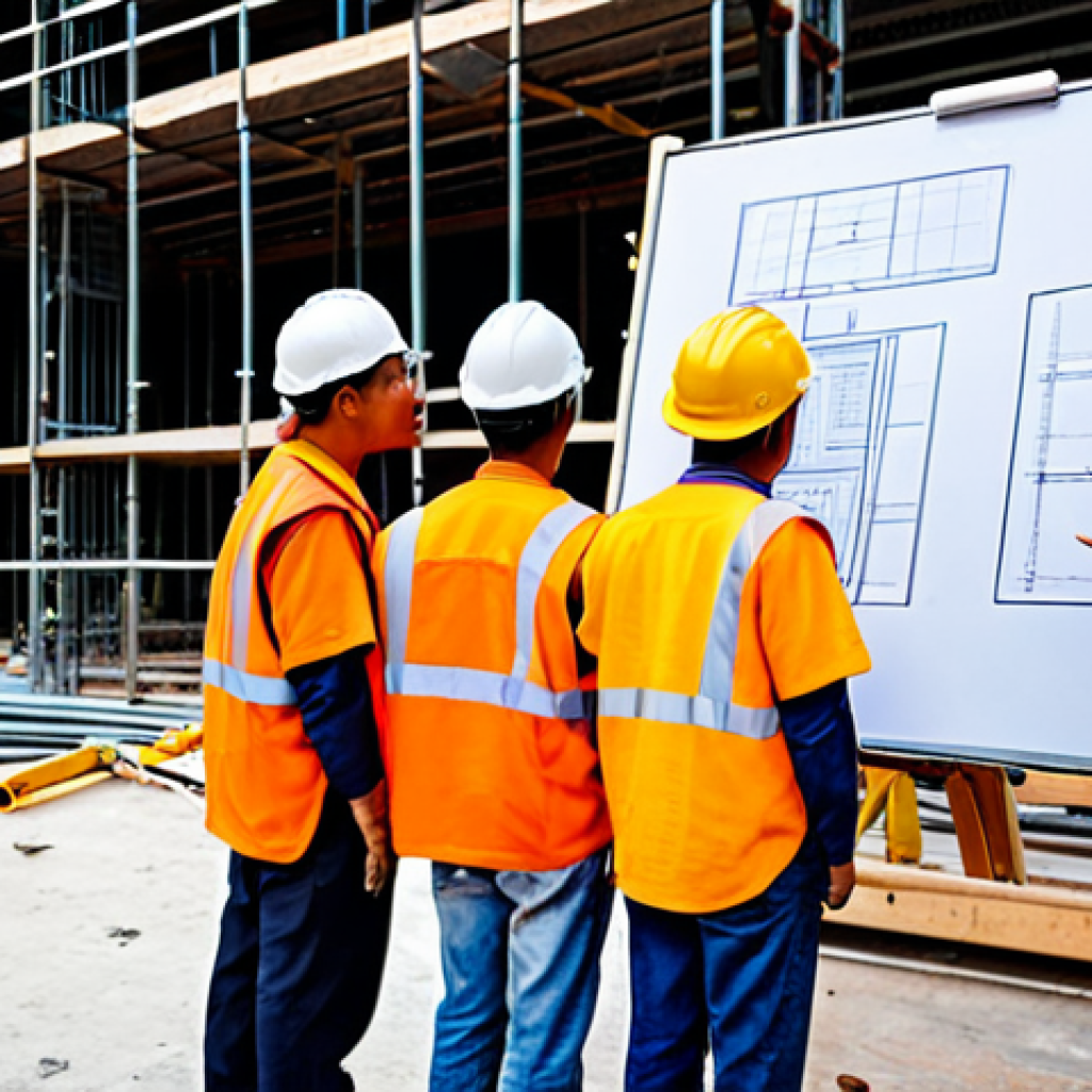 건설안전 실무를 위한 필수 법규 - Construction Site Safety Meeting**
"A group of construction workers, fully clothed in appropriate a...