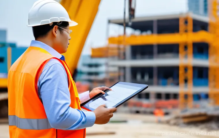 건설안전기사 시험 준비를 위한 스터디 가이드 - **Prompt:** "A vigilant Thai Safety Professional on a bustling, modern construction site in Thailand...
