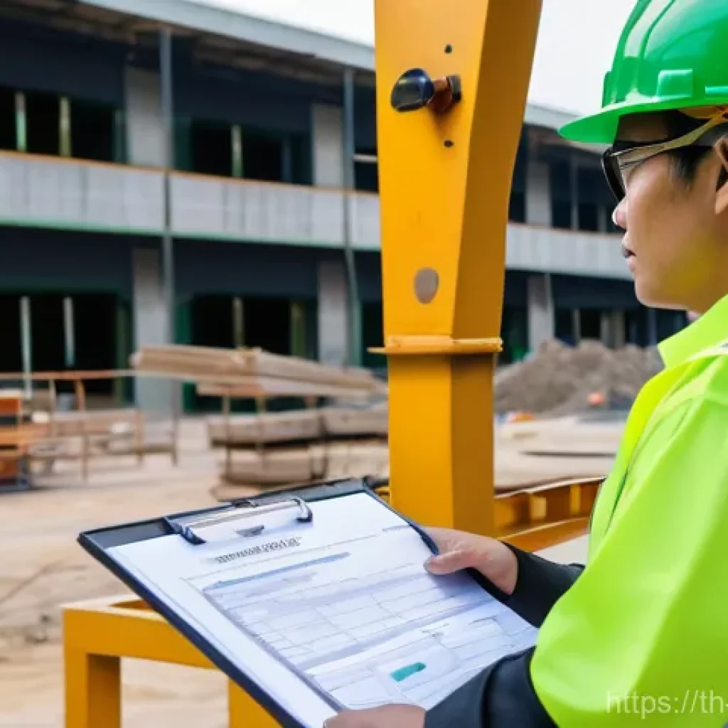 건설안전기사 합격률 분석 및 전망 - A professional Thai Safety Officer (Jor Por Wichacheep) wearing a distinctive green safety helmet, h...