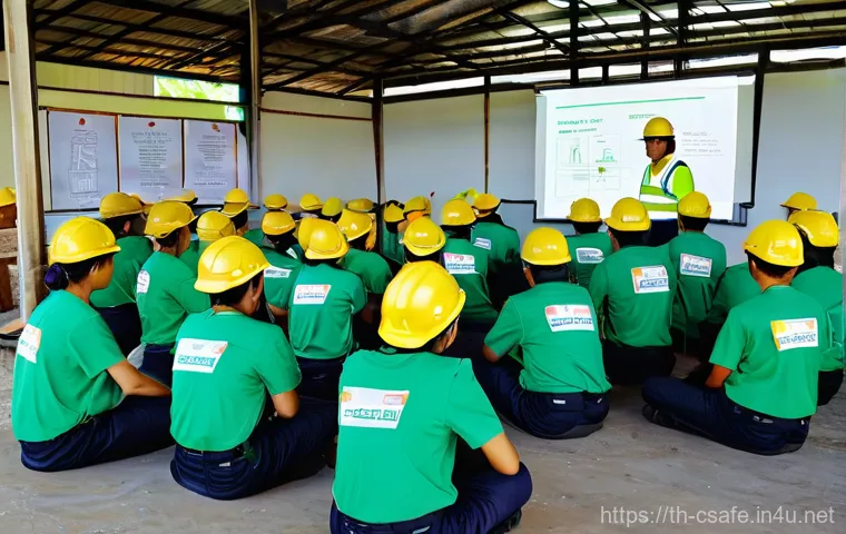 건설안전기사 합격률 분석 및 전망 - A professional Thai Safety Officer (Jor Por Wichacheep) wearing a distinctive green safety helmet, h...