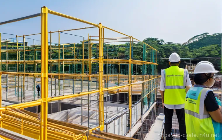 건설안전기사 합격률 분석 및 전망 - A vibrant and informative safety training session taking place on a construction site in Thailand. A...