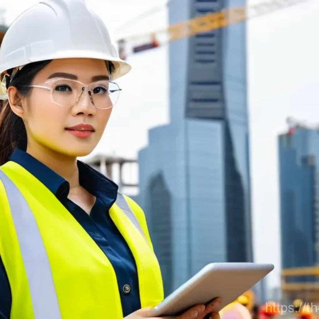 건설안전기사로 시작하는 해외 취업 - **Image Prompt: Global Construction Safety Leader**
    A highly skilled female safety engineer, of ...