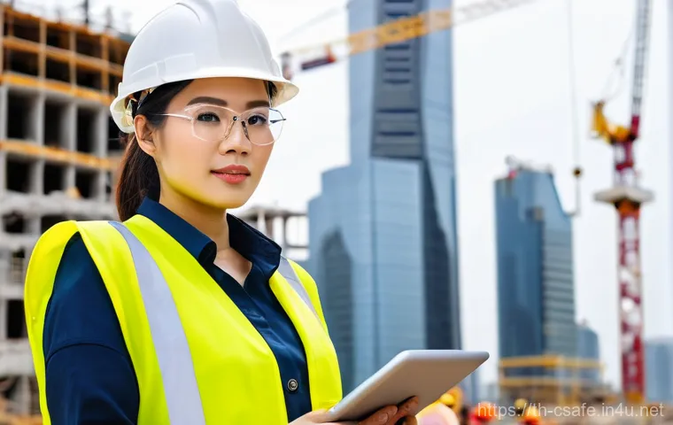 건설안전기사로 시작하는 해외 취업 - **Image Prompt: Global Construction Safety Leader**
A highly skilled female safety engineer, of ...