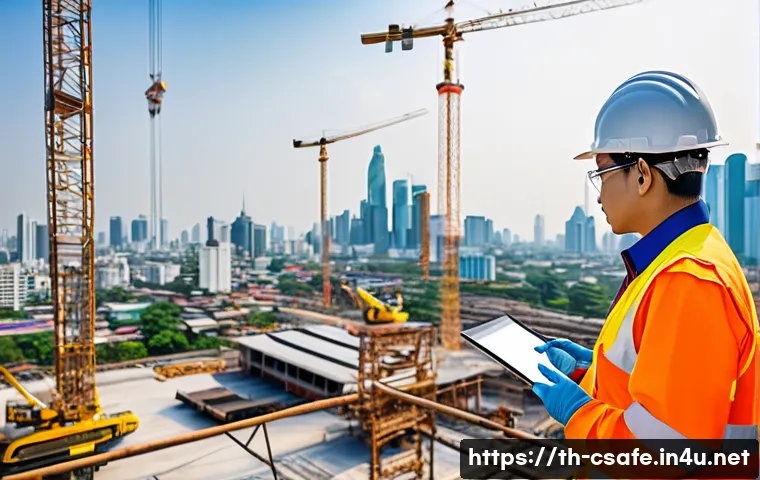 건설안전 관리 직무 인터뷰 - A professional construction safety officer wearing full personal protective equipment including a ha...