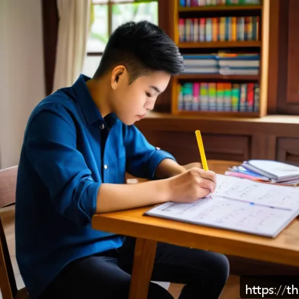 건설안전기사 자격증의 합격률 높이는 비법 - A focused Thai student studying construction safety certification exam materials at a traditional wo...