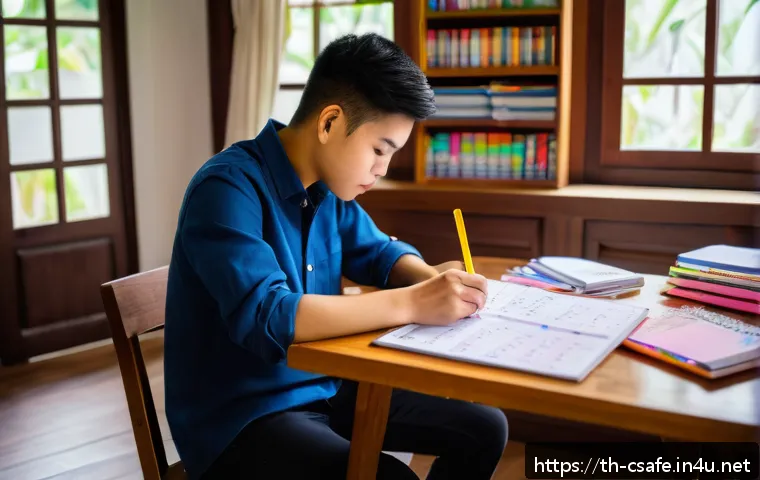 건설안전기사 자격증의 합격률 높이는 비법 - A focused Thai student studying construction safety certification exam materials at a traditional wo...