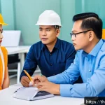 Home 23 건설안전기사와 관련된 네트워크 만들기 - A diverse group of professional construction safety experts attending a modern seminar room in Bangk...