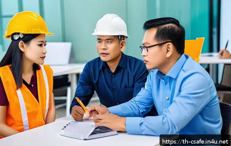 건설안전기사와 관련된 네트워크 만들기 - A diverse group of professional construction safety experts attending a modern seminar room in Bangk...