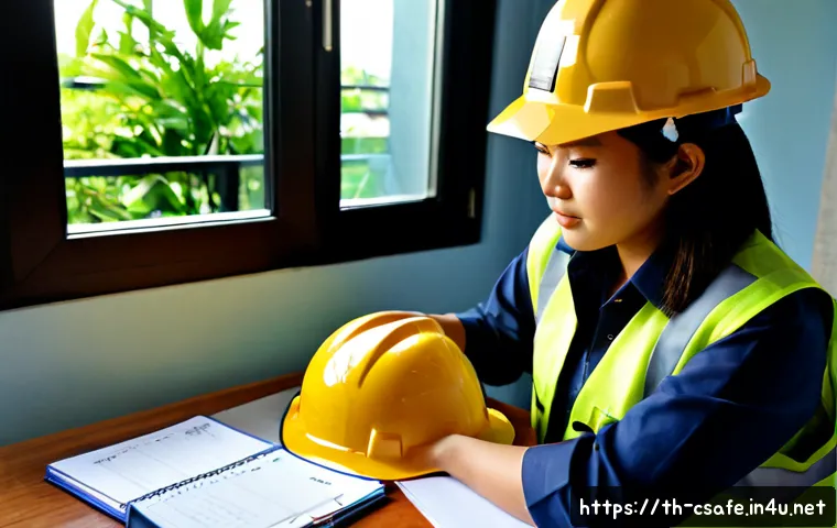 건설안전기사 필기시험의 효과적인 암기법 - Photorealistic Thai construction safety exam candidate studying at a clean wooden desk, using colorf...