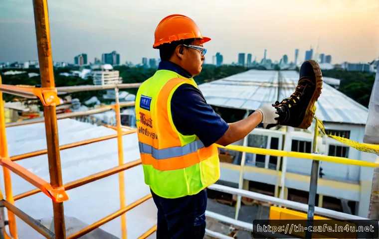 Home 29 건설안전과 관련된 법규 및 규정 - Photorealistic Thai construction site safety inspection at sunrise, Thai safety officer in reflectiv...