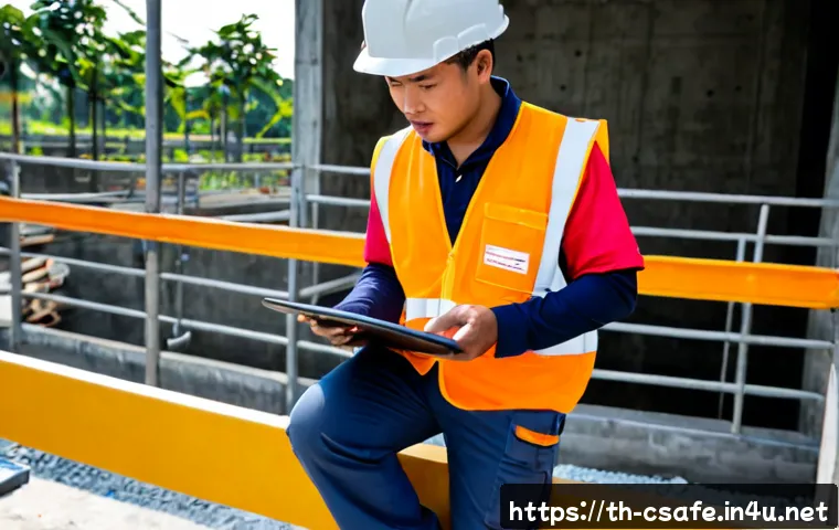 Home 17 건설안전 실무에서의 리스크 관리 성공 사례 - Photorealistic construction safety success scene in Thailand, experienced Thai site supervisor weari...